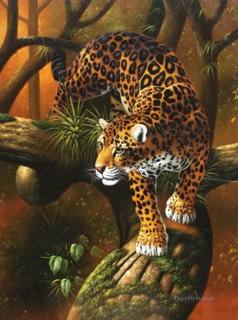 Leopard Painting - cheetah down the tree panther